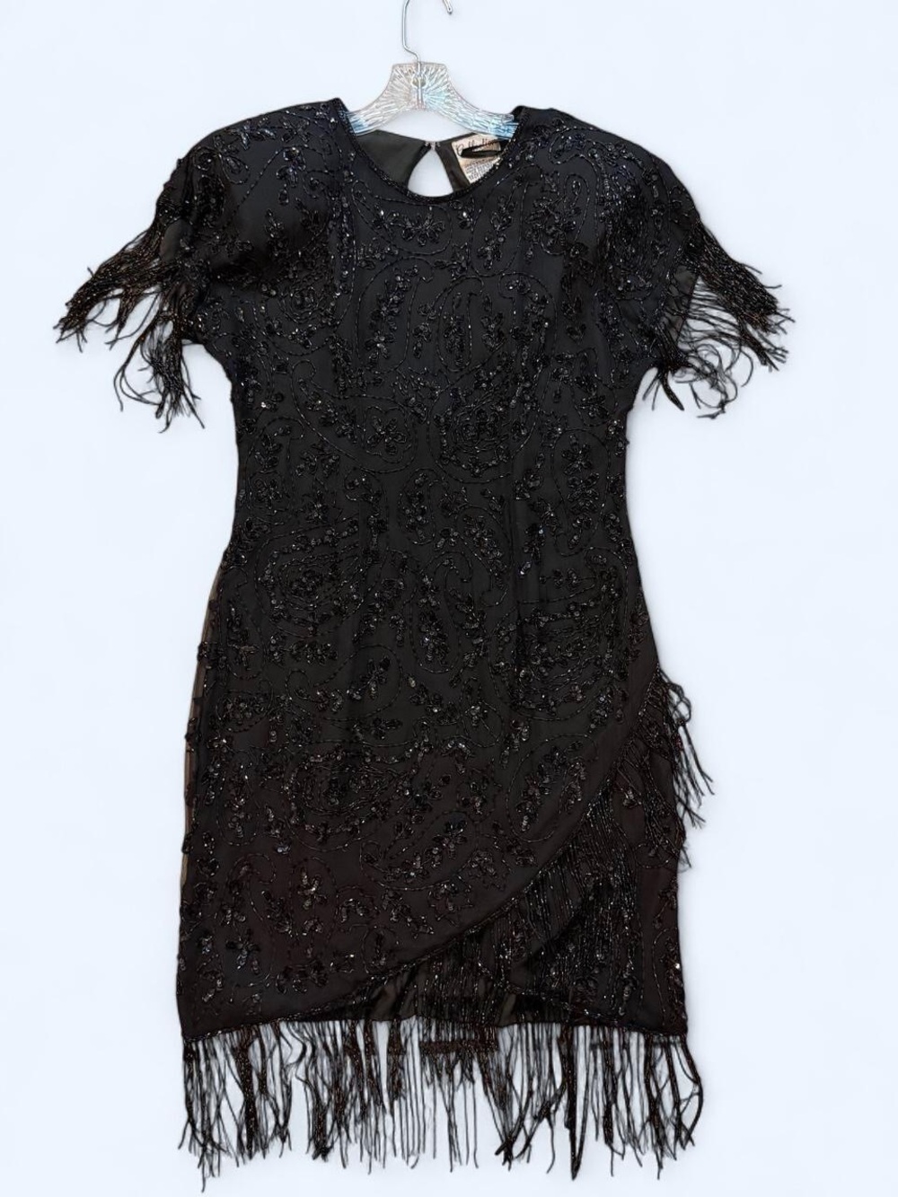 Vintage Collection by Monique 100% Silk Beaded Fringe Mini Dress — Size M